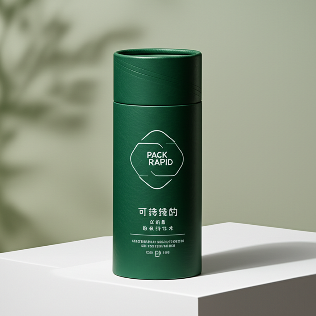 A minimalist folding carton for a cosmetic item like a soap bar. The box is made of natural kraft paper with simple, elegant black typography. A die-cut window reveals the product inside. Clean, eco-friendly aesthetic.