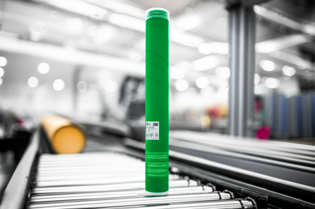 A shipping and mailing tube with plastic end caps.