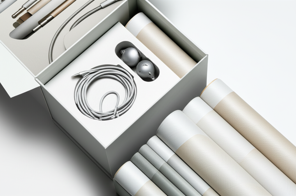 A set of three rigid boxes for a beauty gift set.
