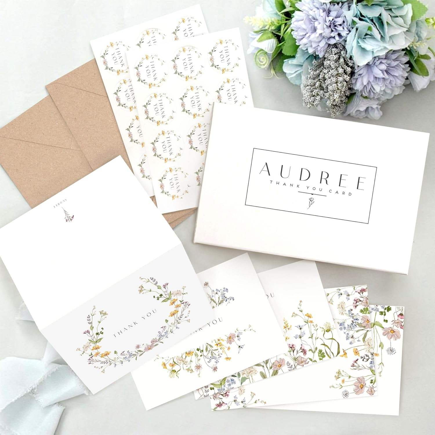 Custom 4x6 Inch Paper Thank You Cards with Kraft Envelopes and Stickers for Events