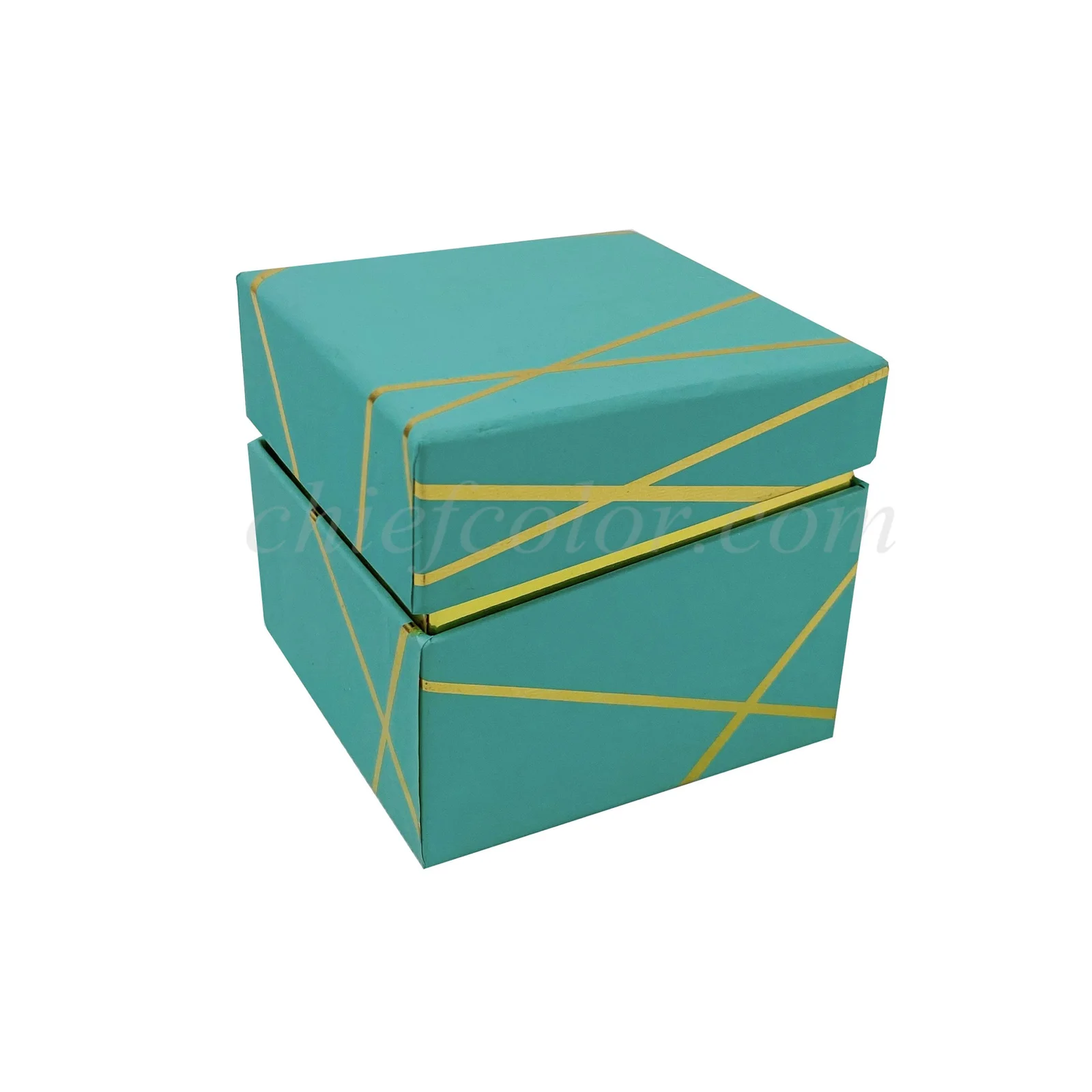 Lake Blue Lid and Base Rigid Gifts Packaging Box with Gold Shoulder Neck