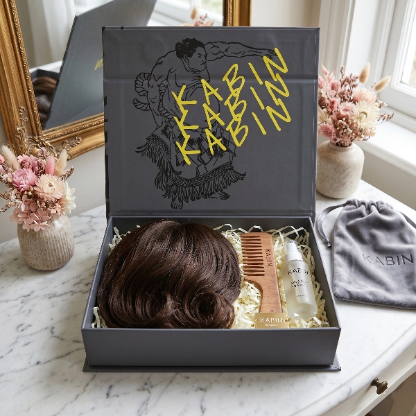 Custom White Rigid Magnetic Gift Box Grey Cardboard Packaging Wig Box