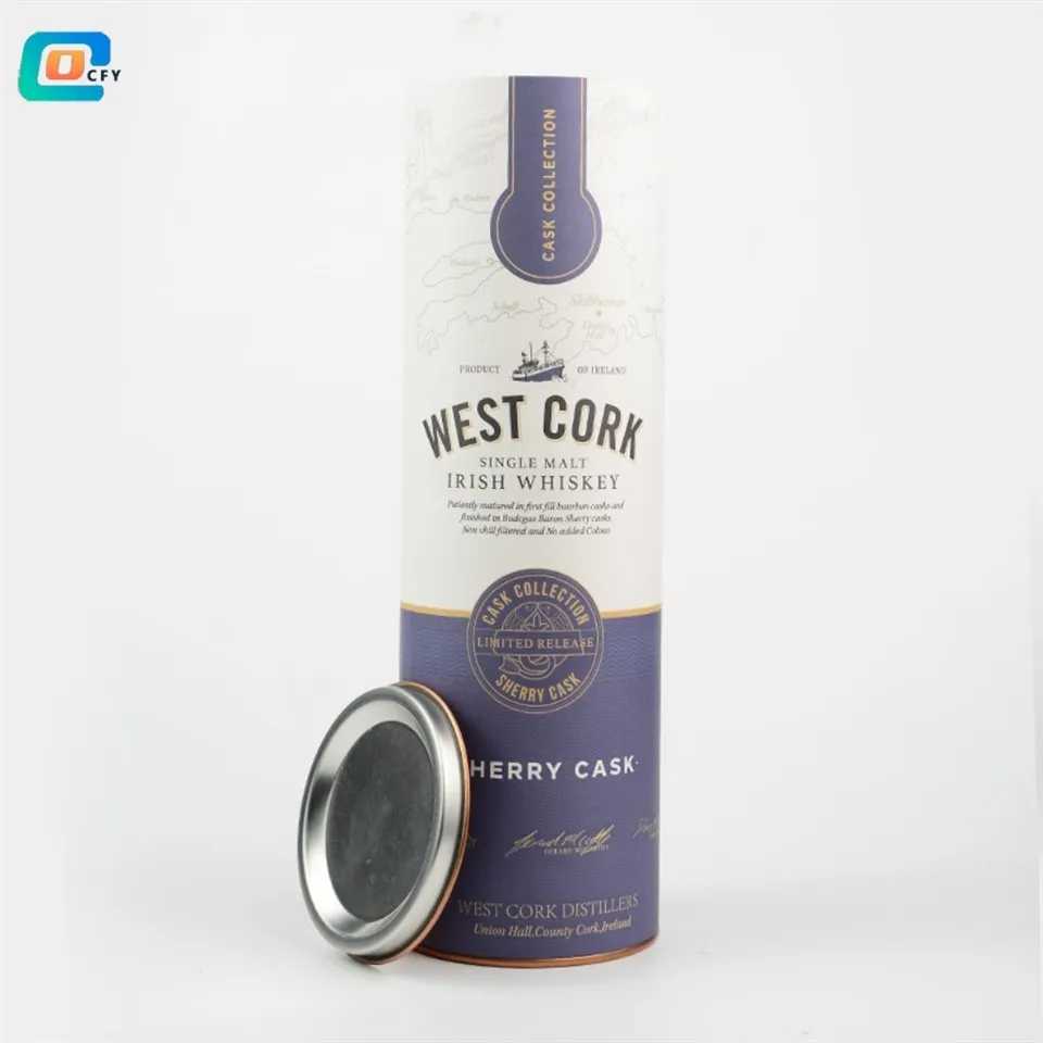Papierowa tuba na wino z metalową pokrywką